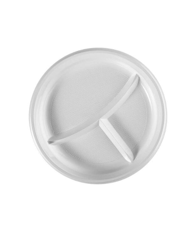 Тарелка пластиковая трёхсекционная белая 205 мм
