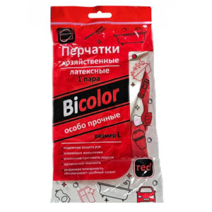 Перчатки хозяйственные латексные BICOLOR красно/белые L